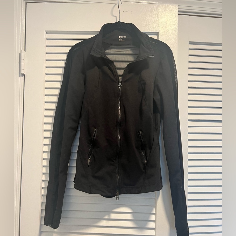 Zella Mesh Athletic Zip-Up Jacket - Black, Size Medium
